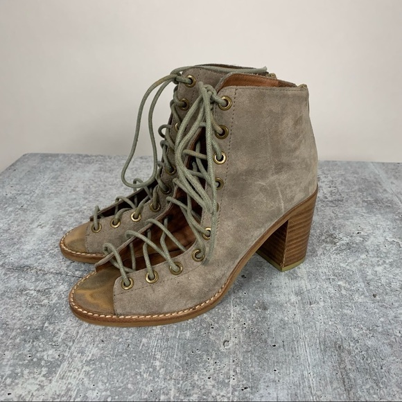 Jeffrey Campbell Taupe CORS Anthropologie Suede Leather PEEP TOE BOOTIES 6 - Picture 5 of 15